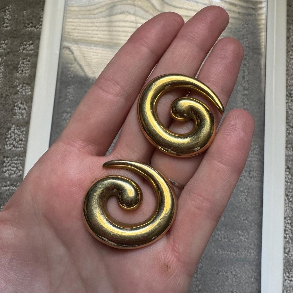 Monet Vintage Gold Tone Swirl Statement Stud Earrings High Polish Spiral Design